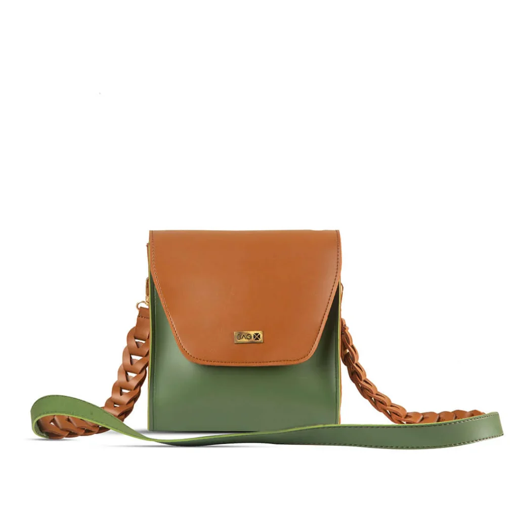 glow green / brown hand bag
