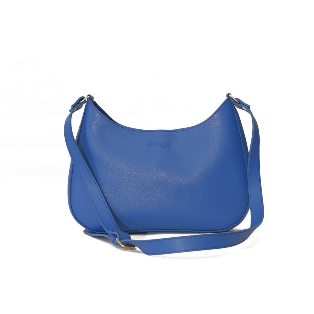half moon x blue hand bag